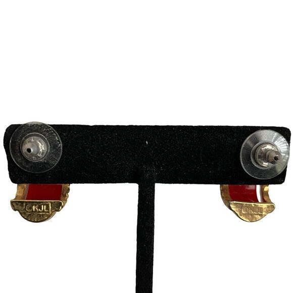 Vintage Kenneth J Lane KJL Earrings Pierced Convertible Red Gold Tone - Picture 3 of 4